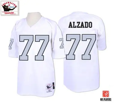 Lyle Alzado Men's Authentic White Las Vegas Raiders Mitchell and Ness with Silver No. Throwback Jersey