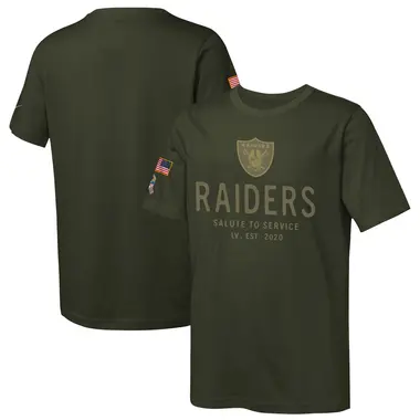 Youth Olive Las Vegas Raiders 2025 Salute to Service Sideline T-Shirt